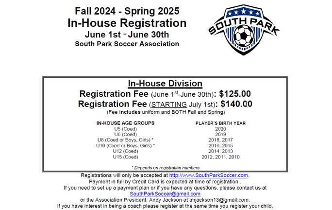 Fall 2024 - Spring 2025 In-House Registration